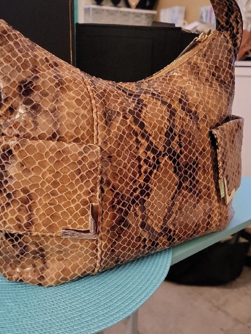 Michael Kors Tan Brown Snakeskin-Print Shoulder Bag - Picture 6 of 8